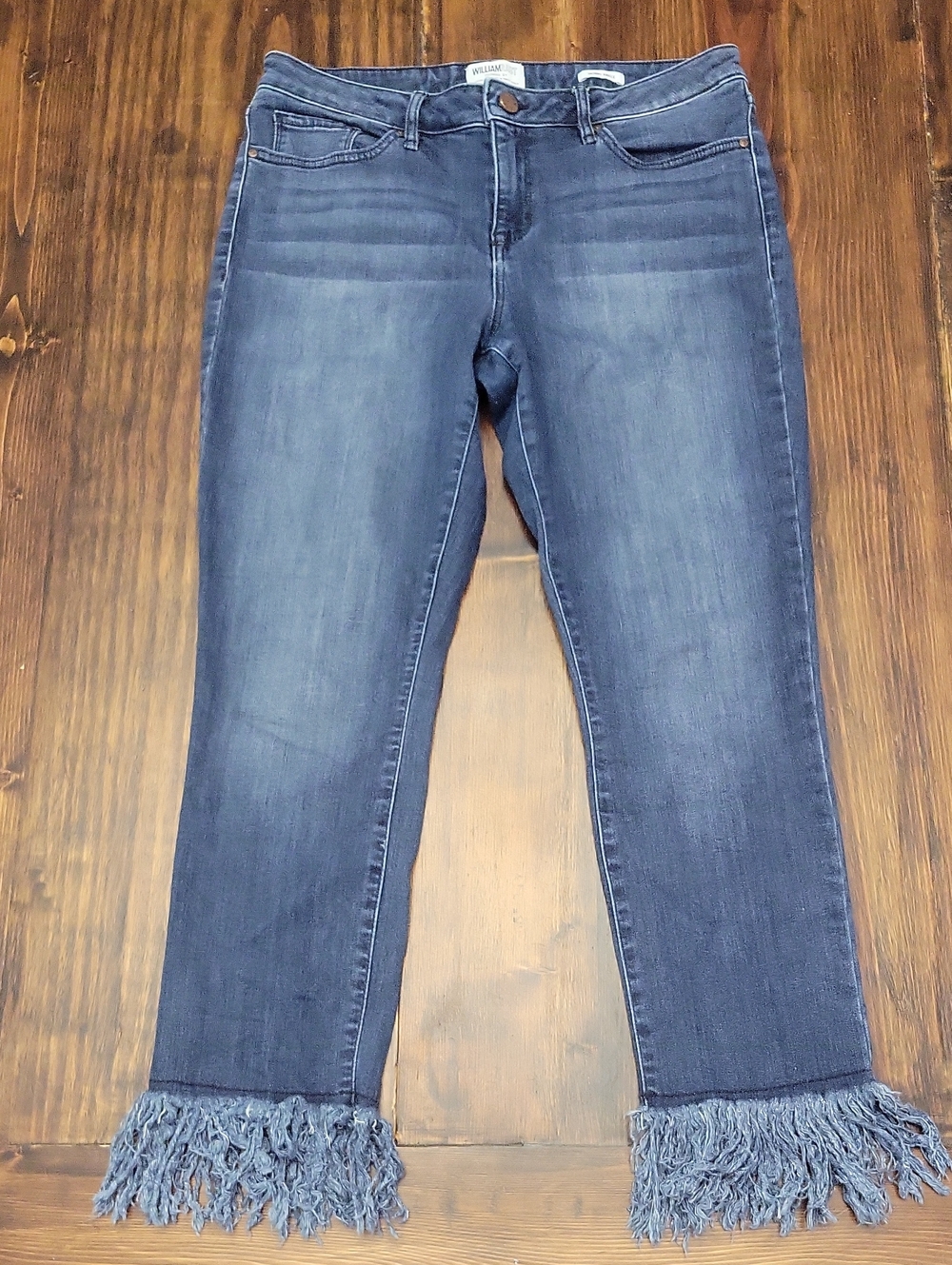William Rast Dark Blue Cropped Fringe Hem Jeans